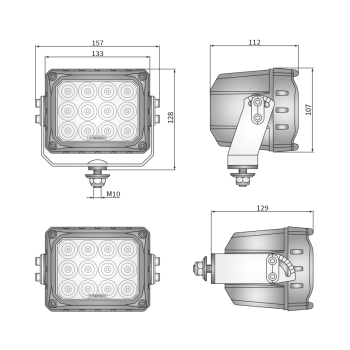 LED munkalámpa alsó konzollal és kábellel, 12db LED, 12/24V, 10000lm, 100W,
