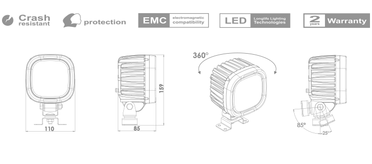 Univerzális 9 LED-es munkalámpa, 12V - 24V, szórt fény, IP66/68, 44W,