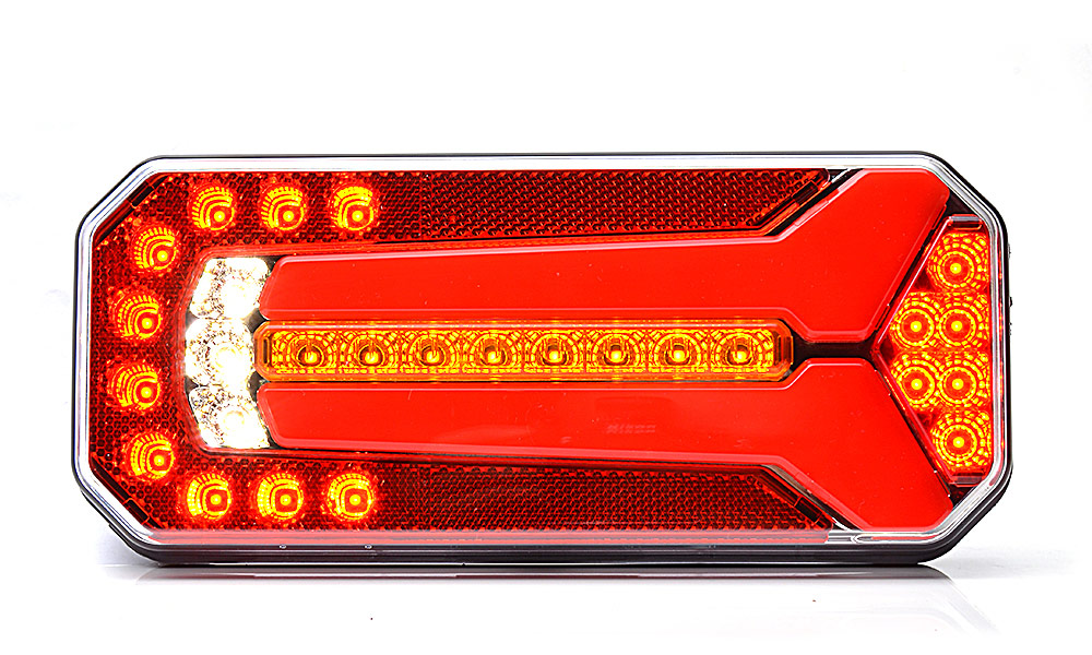 LED-es hátsó kombinált lámpa, IP66/68, 12V-24V, helyzetjelző, féklámpa, irányjelző, tolatólámpa, ködlámpa, alsó rendzsámtábla-világítás, kábel: 200cm YLY-S 6x0.5 mm2