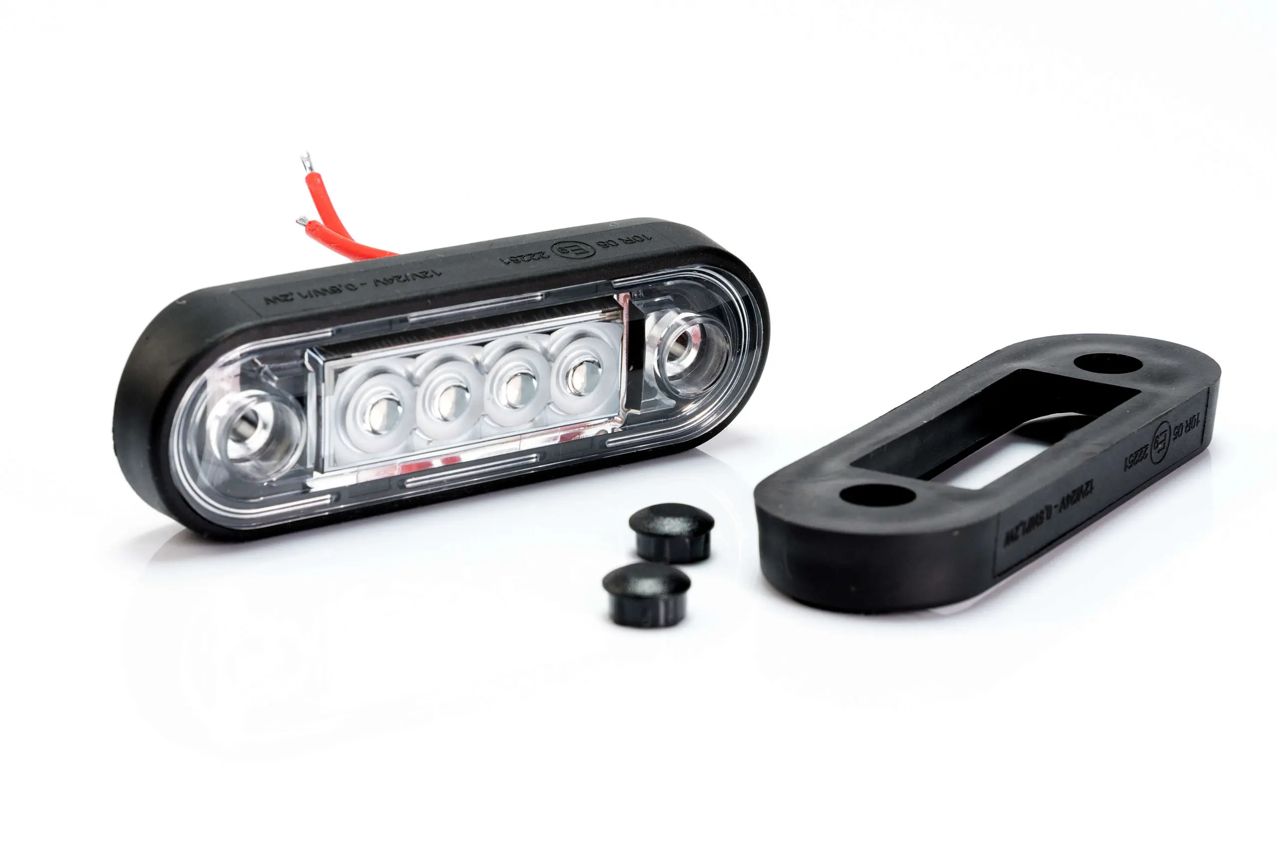 Helyzetjelző 4 LED-es tiszta üveges PIROS, 12-36V, 84x28