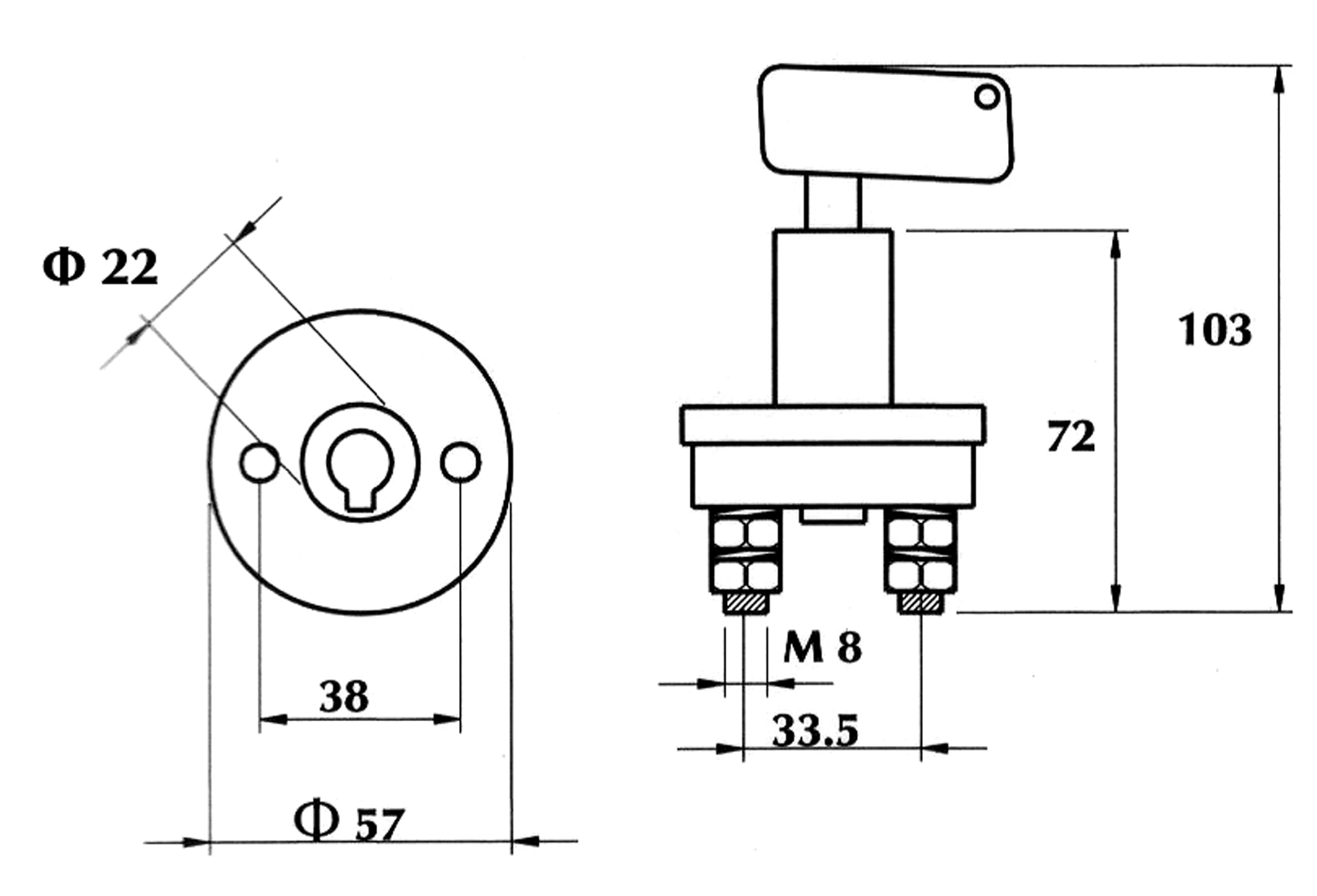 Áramtalanitó KICSI 100A ÚJ TERMÉK!!  2 kulcsos kivitel. Megfelel a korábbi SER0062,-nek.12V 1000A  24V 500A