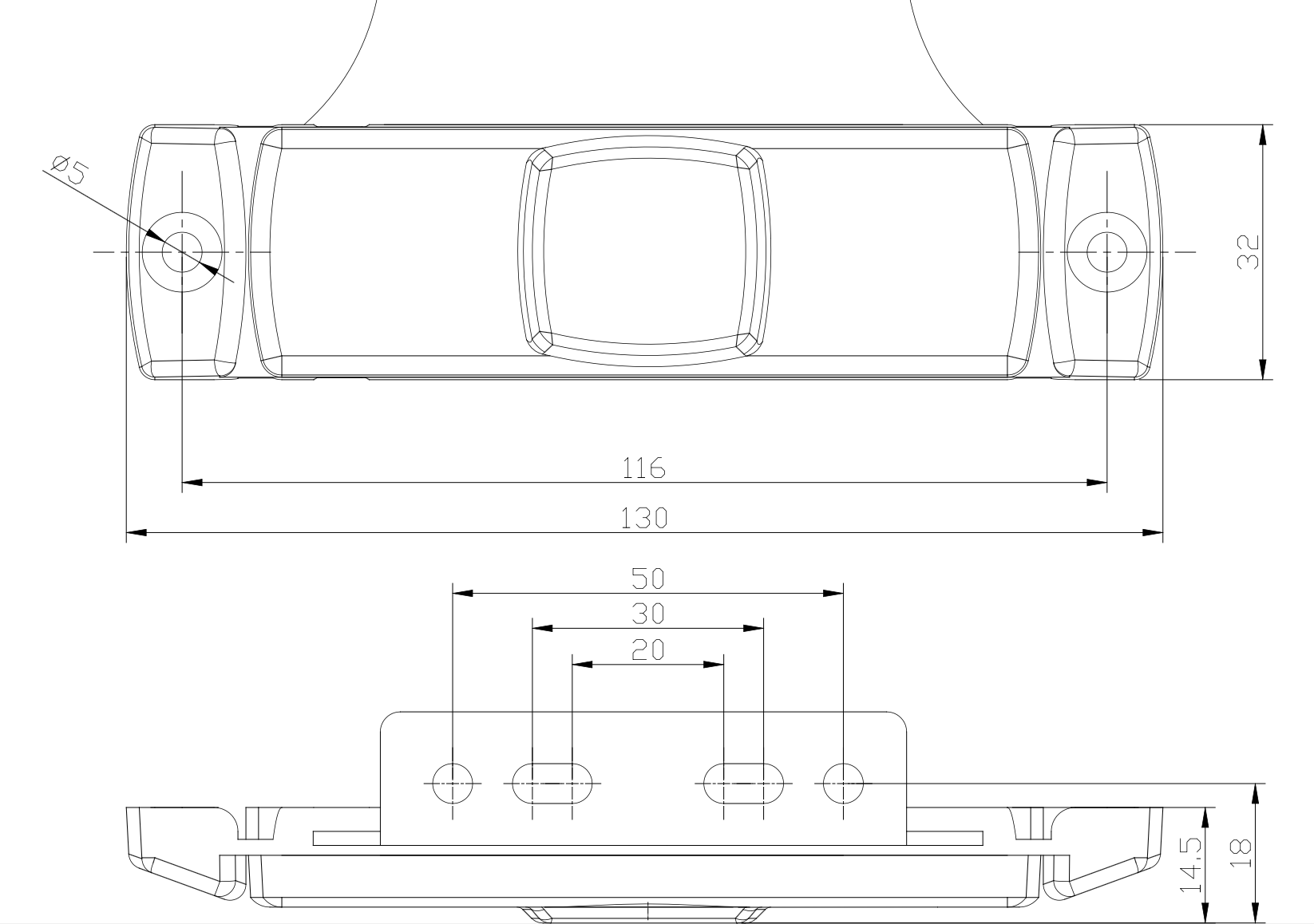 Szélességjelző 12-24V téglalap alakú sárga középen 4 LED-es +tartó 102mm x 52mm (FT-17Z+K LED)