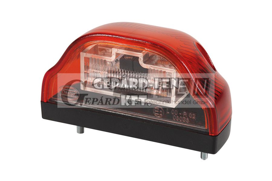 Rendszám megvilágítás PIROS 24V ívelt domború 4LED-es 100x57mm, mag.: 55mm, csavartáv.: 72mm - DSL-43B/24