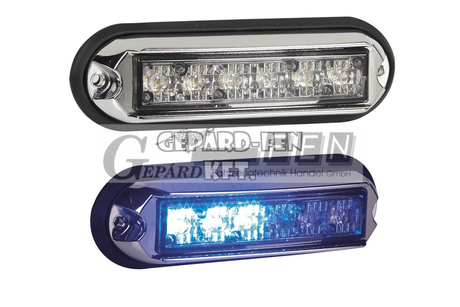 6LED-es villogó KÉK fémházas !!!33 különbözõ villogási funkcióval!!! 12-24V, 145x46mm, vast.: 27mm - DSL-GHST2B