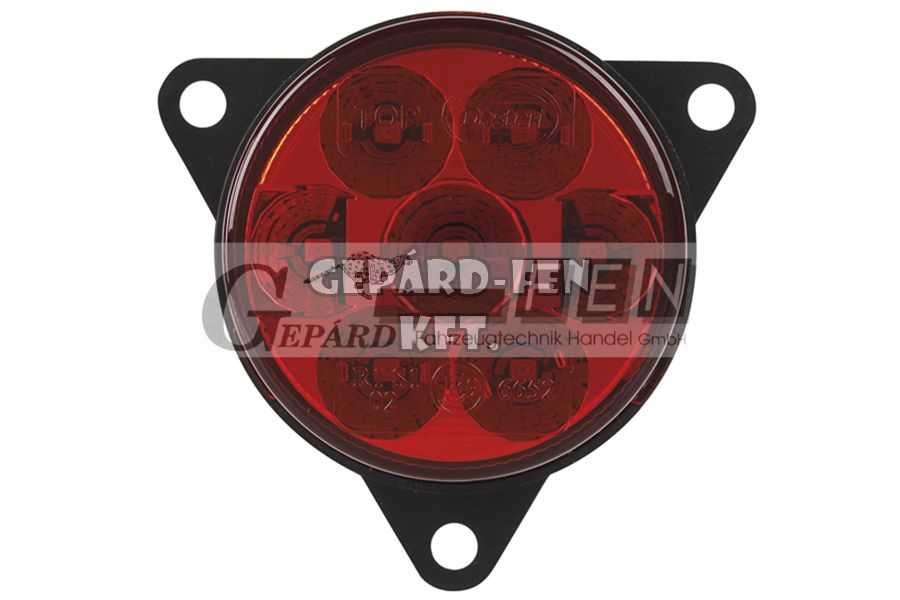 Univerzális kerek 7LED-es 2 funkciós (helyzetj. + fék) hátsólámpa, 9-33V, Háromfüles felfogatás, átm.: 55mm, vast.: 39mm, furattáv.:61mm - DSL0400STL