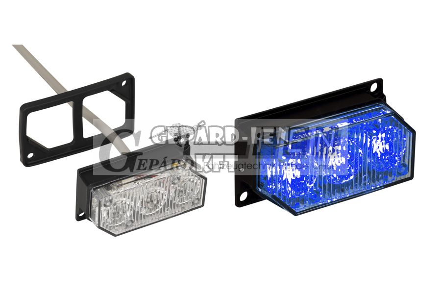 Mini KÉK 3LED-es villogólámpa, 10-30V, 33funkciós, 35x65mm, vast.: 23mm (felfogatás: átlósan 2 furat 28x56mm-re) - DSL-3SNB