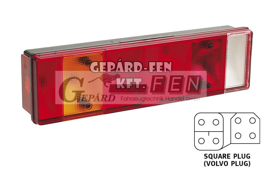 !!!AKCIÓ!!! a készlet erejéig - Hátsólámpa 7 kamrás SIMA búrás BAL oldal +rendszám +Volvo csatlakozó hátul 465x130mm, vast.: 80mm, furattáv.: 152mm - L-2035PLSR