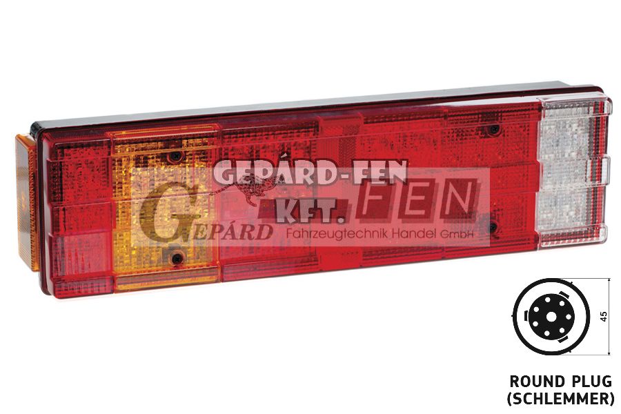 Hátsólámpa 7 kamrás - teljesen LED-es !!!24V!!! - 3BORDÁS búrás JOBB oldal +MAN/Schlemmer csatlakozó hátul 465x130mm, vast.: 80mm, furattáv.: 152mm - DSL2043SR