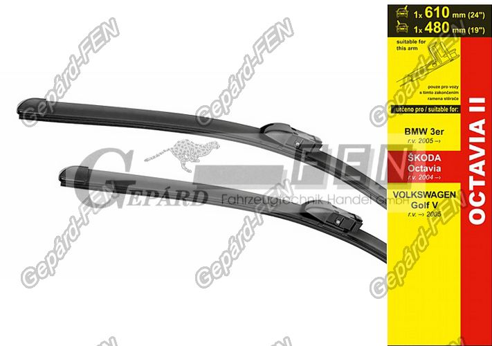 Ablaktörlő szett AERO 610+480mm Gyári adapteres (Octavia II, Golf V, BMW 3)