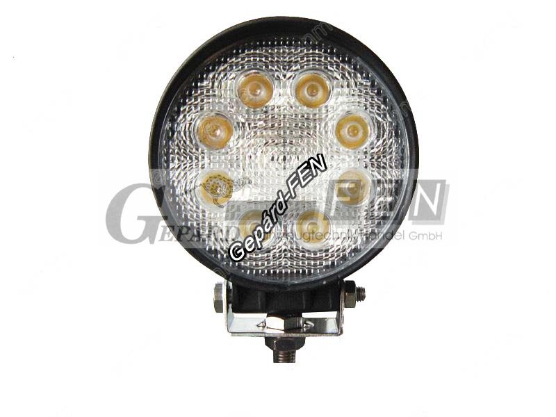 Munkalámpa KEREK 8LED-es fémházas SZÚRÓ (30°) 10-30V, 24W, 1920lumen, IP67, átm.:110mm, mag.(tartóval):128mm, vast.:45mm