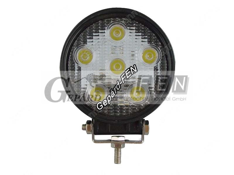 !!!AKCIÓ!!! a készlet erejéig - Munkalámpa KEREK 6LED-es fémházas SZÚRÓ (30°) 10-30V, 18W, 1440lumen, IP67, átm.:110mm, mag.(tartóval):128mm, vast.:45mm