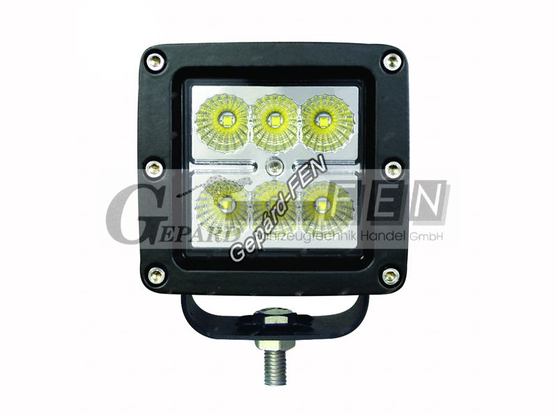 Munkalámpa KOCKA 6LED-es fémházas SZÚRÓ (8°) 10-30V, 18W, 1620lumen, IP67, 80x75(tartóval:87)mm, vast.:82mm