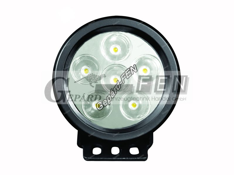 !!!AKCIÓ!!! a készlet erejéig - Munkalámpa KEREK 6 LED-es fémházas SZÚRÓ (8°) 10-30V, 18W, 1440lumen, IP67, átm.:89mm vast.:58mm