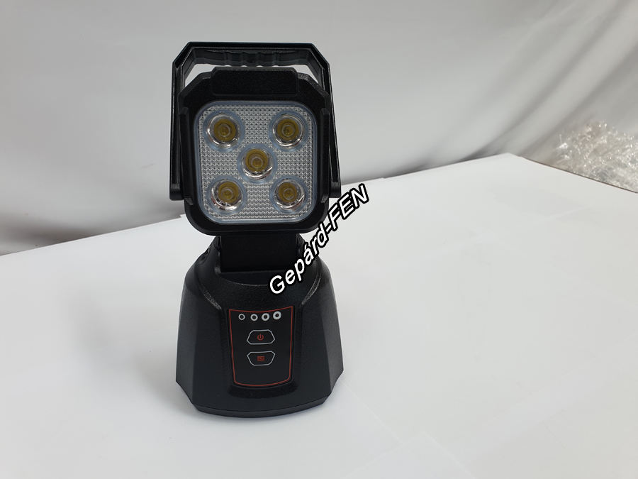 KS6615 EU Hordozható felülfogos akkumulátoros Talpas munkalámpa. A lámpa a KWN0001,-es alapra épül 5LED 1200Lumen Mágnestalpas ház 2db külömböző adapterrel 220V-rol gk,-i szivargyujtóról is tölthető 3 funciós