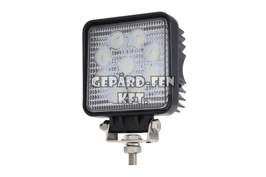 !!!ÚJDONSÁG!!! - Munkalámpa KOCKA 9LED-es fémházas TERÍTŐ (60°) !!!10-80V!!!, 27W, 2160lumen, IP67, 110x110(tartóval:128)mm, vast.:55mm