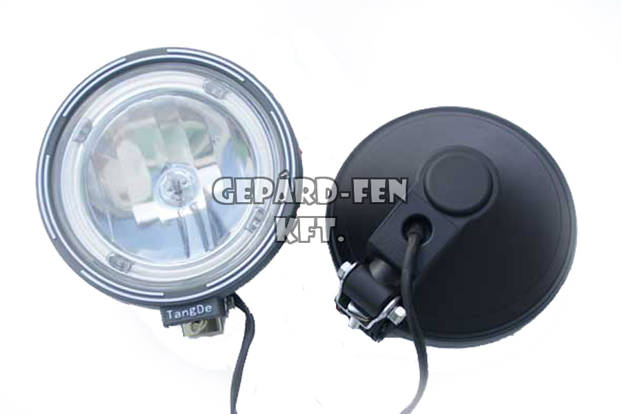 Ködfényszóró nagy kerek fekete mûanyag házzal fehér üveggel +LED körhelyzetjelzõ 220mm átmérõ 120mm mély H1 izzós