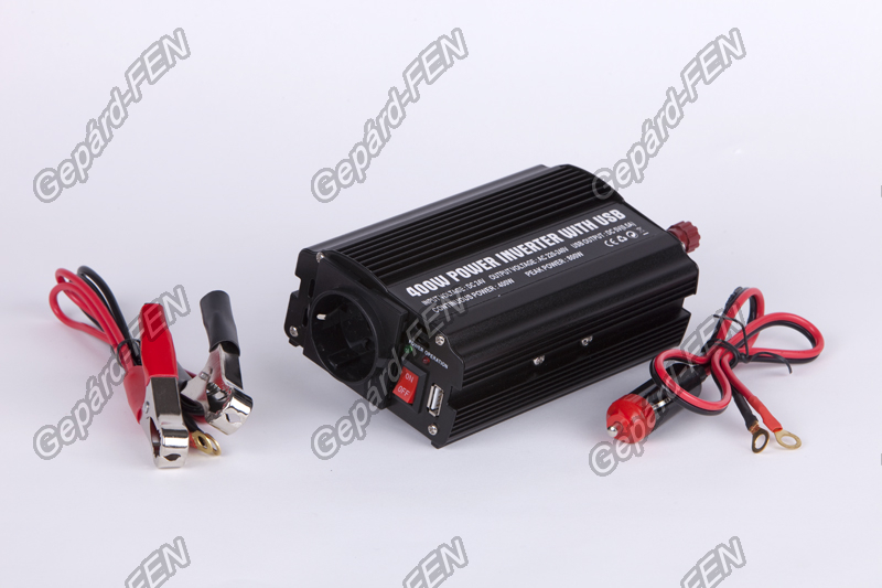 Áramátalakító Inverter 24V -> 220V 400W (fém házas, ventillátoros hútés) +USB dugó