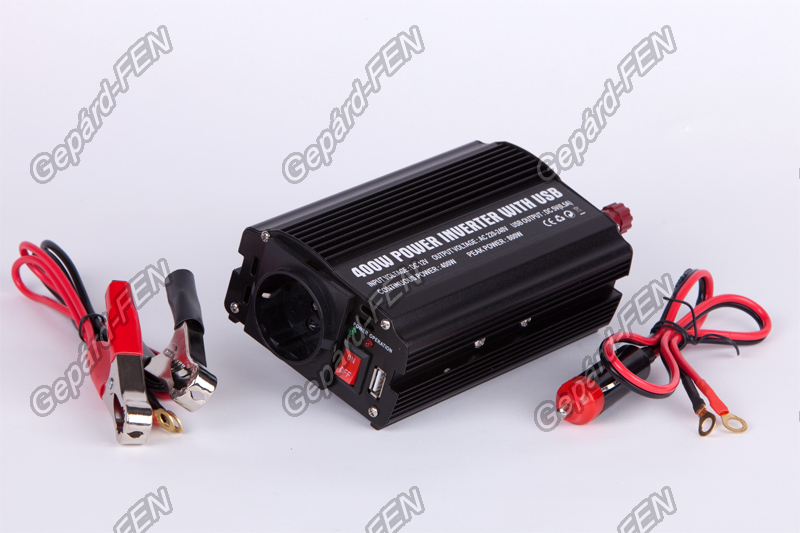 Áramátalakító Inverter 12V -> 220V 400W (fém házas, ventillátoros hútés) +USB dugó
