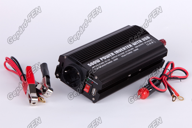 Áramátalakító Inverter 12V -> 220V 500W (fém házas, ventillátoros hútés) +USB dugó