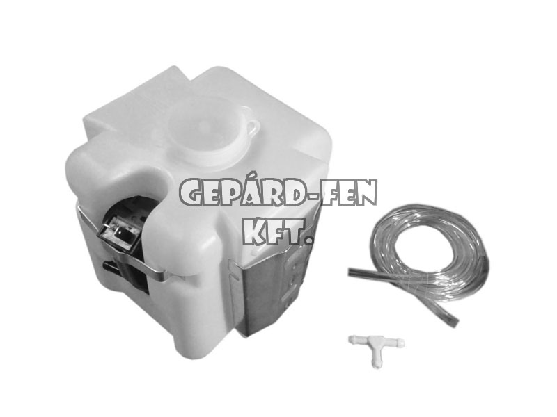 Univerzális ablakmosótartály komplett, 1,6L-es, 12V-os oldalmotorral, fém rögzítőfülekkel, csővel, csatlakozóval, 140x140mm, mag.: 145mm