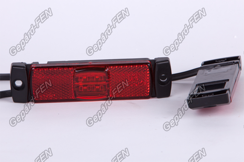 Szélességjelző 12-24V téglalap alakú sík hátoldalas piros középen 4 LED-es 130mm x 32mm (FT-17C LED)