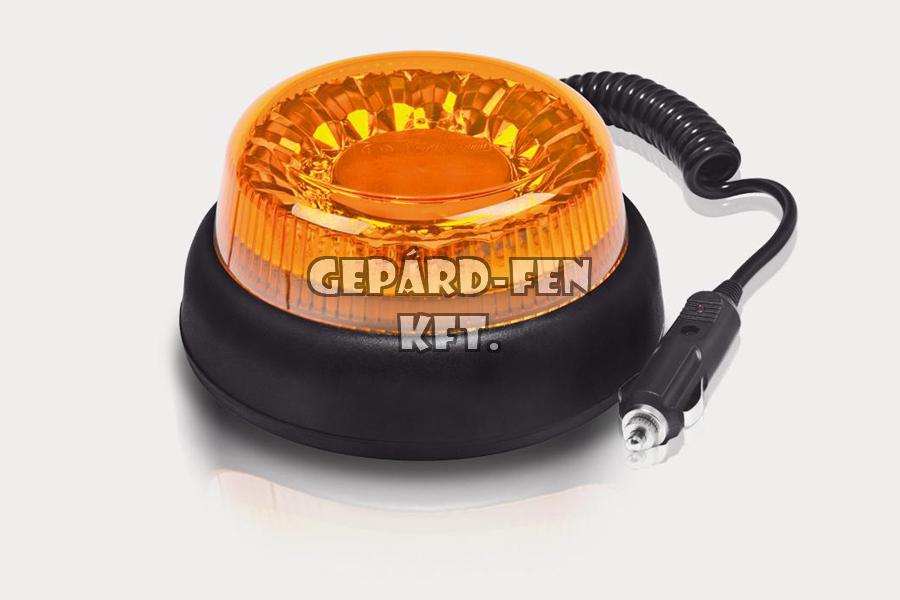 Forgólámpa / LED Villogólámpa 12-55V kerek lapos kivitel mágnestalpas 20 LED-es IP68 minősítés +7,8m spirál kábel 165mm átmérő x 78mm (FT-101 LED)