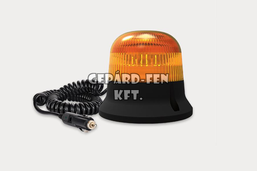 Forgólámpa / LED Villogólámpa 12-55V, alacsony "kojak" búrás, mágneses, 9LED-es, IP68, +3m spirál kábel +szivargy.  átm.: 145mm, mag.: 126mm (FT-150DF LED MAG)