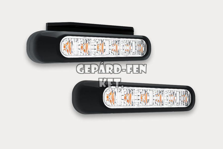 SÁRGA 6LED-es villogólámpa, Színtelen búrával, 2 féle beépítőkerettel, 12-36V, max. 8W, 6funkciós 132x28mm, vast.:19mm, furattáv.: 120mm (FT-200LED)