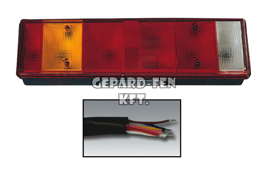 Hátsólámpa 7 kamrás SIMA búrás BAL oldal +rendszám +30cm VEZETÉK 467x132mm, vast.: 79mm, csavartáv.: 151mm (0030LL)