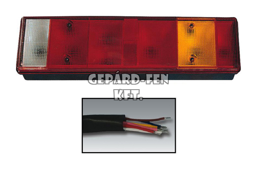 Hátsólámpa 7 kamrás SIMA búrás JOBB oldal +30cm VEZETÉK 467x132mm, vast.: 79mm, csavartáv.: 151mm (0030LR)