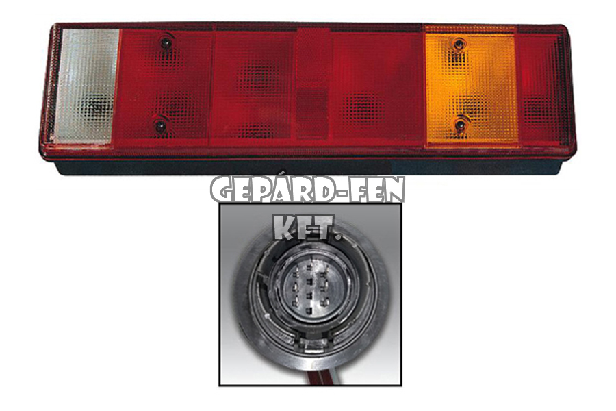 Hátsólámpa 7 kamrás sima búra JOBB oldal +IVECO csatlakozó hátul 467x132mm, vast.: 79mm, csavartáv.: 151mm (0030LR)
