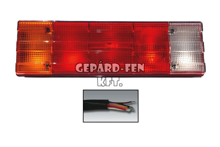 Hátsólámpa 5 kamrás 3BORDÁS búrás BAL/JOBB oldal +VEZETÉK, 442x130mm, vast.: 94mm, csavartáv.: 151mm (0284LU51) =SER0127