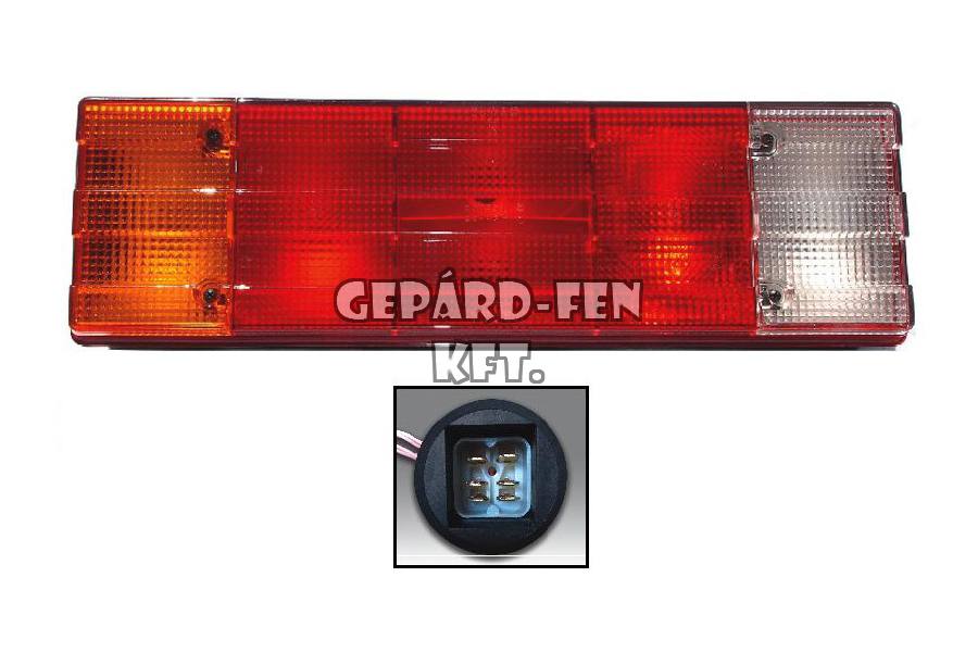 !!!AKCIÓ!!! a készlet erejéig - Hátsólámpa 5 kamrás 3BORDÁS búrás BAL/JOBB oldal +Iveco régi típusú NAGY csatlakozó, 442x130mm, vast.: 94mm, csavartáv.: 151mm (0284LU78) =SER0129