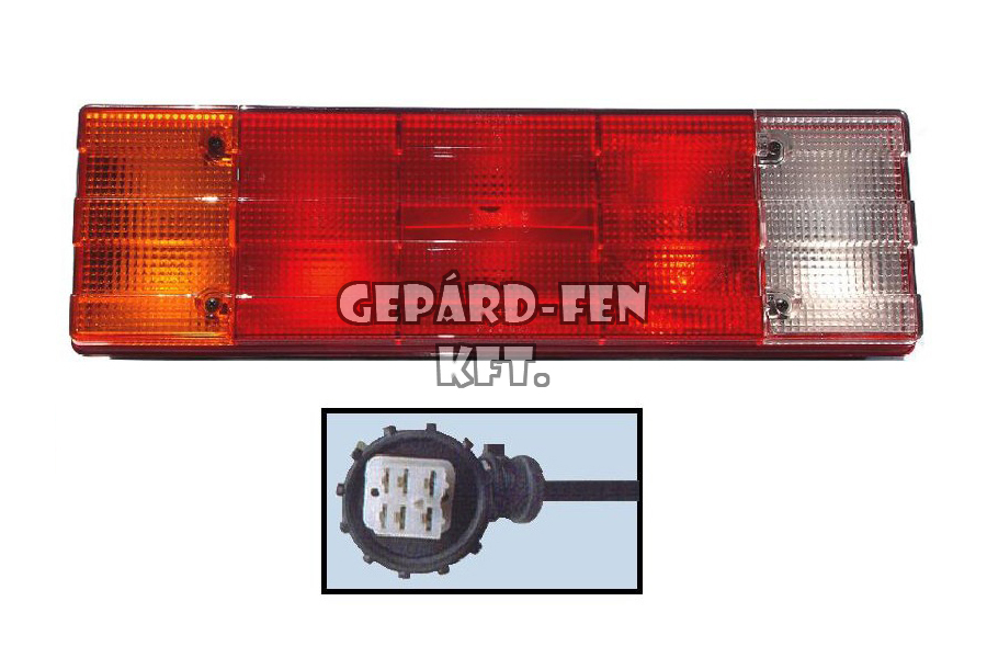 !!!AKCIÓ!!! a készlet erejéig - Hátsólámpa 5 kamrás 3BORDÁS búrás BAL/JOBB oldal +VEZETÉK +Iveco régi típusú NAGY csatlakozó, 442x130mm, vast.: 94mm, csavartáv.: 151mm (0284LU79/0284LH) =SER0132