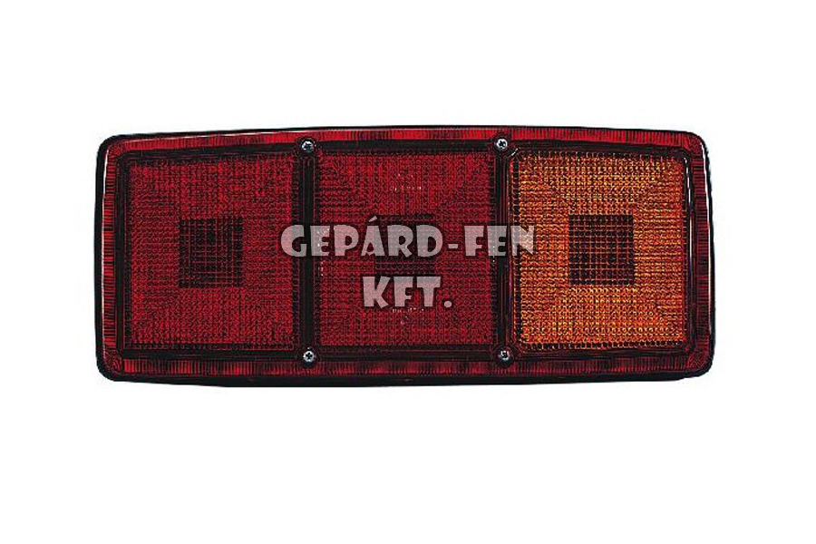 Hátsólámpa Mercedes 3 kamrás trapéz búrás JOBB oldal (Piros-Piros-Sárga) 343x145mm, vast.: 67mm, csavartáv.: 151mm (0029LRSK60)