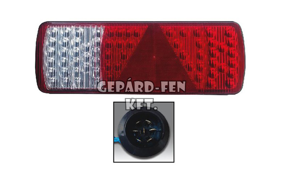 Pótkocsi hátsólámpa 24V LED-es, 5 funkciós (hj. + fék + index + tolató + ködzáró) +Aspöck csatlakozó hátul, BAL oldal 360x130mm vast.: 82mm, csavartáv.: 152mm (0350LL)