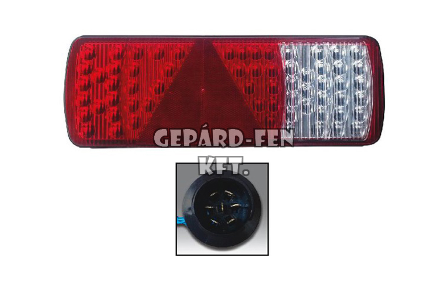 Pótkocsi hátsólámpa 24V LED-es, 5 funkciós (hj. + fék + index + tolató + ködzáró) +Aspöck csatlakozó hátul, JOBB oldal 360x130mm vast.: 82mm, csavartáv.: 152mm (0350LR)