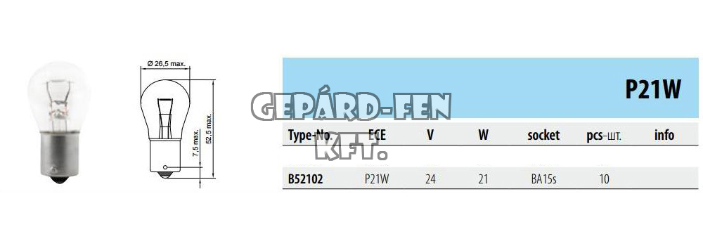 Cseresznye Izzó 24V P21W BA15s - Tesla - (darabáras termék, min. kiadható mennyiség: 10db/csomag)