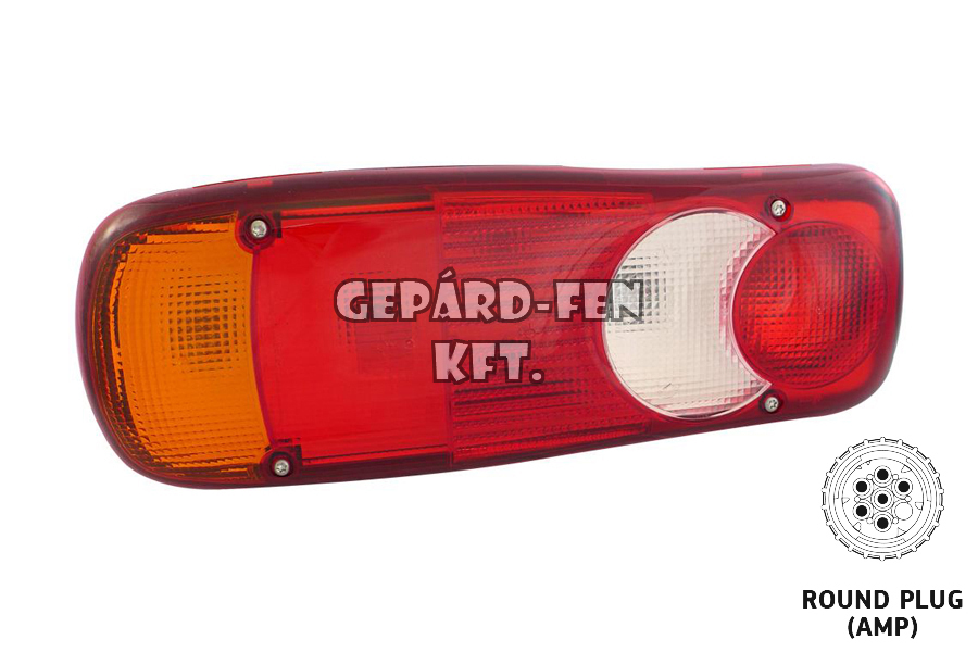 Hátsólámpa Renault félholdas, BAL oldal +rendszám, +DIN csatlakozó hátul (eredeti VIGNAL) 350x130mm, vast.: 83mm, csavartáv.: 152mm - 152170