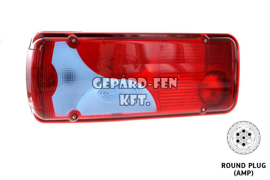 Hátsólámpa MAN TGL, TGA, TGX, (halvány kék) BAL oldal +rendszám, +DIN csatlakozó oldalt (erdeti VIGNAL) 400x160mm, vast.: 89mm, csavartáv.: 152mm - 156200