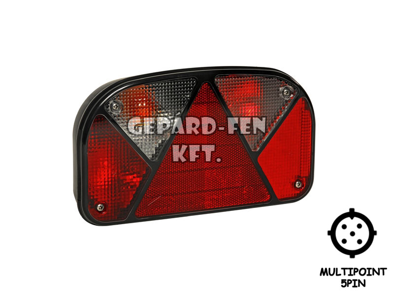 Utánfutó hátsólámpa Multipoint II BAL oldal (Hj.+fék+index+KÖDZÁRÓ+rendszám), +Multipoint 5P csatlakozó hátul (eredeti ASPÖCK) 240x140mm, vast.: 52mm, csavartáv.: 152mm - 24-7000-000