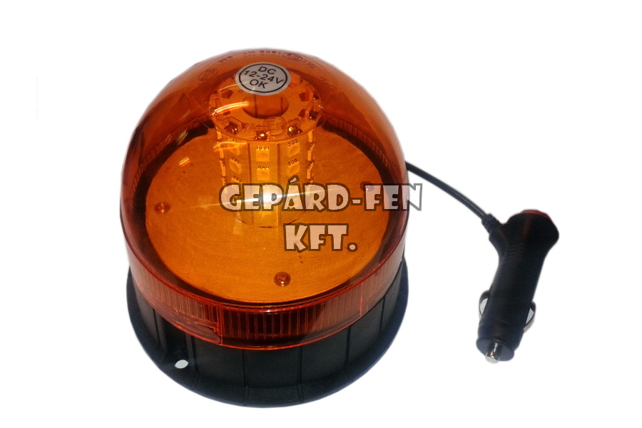 Forgólámpa / LED Villogólámpa 12/24V félgömb alakú, alacsonybúrás kivitel, mágnestalpas, 40LED-es, +spirál kábel, átm.: 140mm, mag.: 130mm