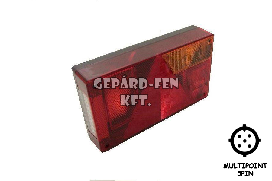 Utánfutó Hátsólámpa JOBB oldal (Hj.+fék+index+KÖDZÁRÓ+rendszám), +Multipoint 5P csatlakozó hátul (AJ-BA) 237x138mm, vast.: 53mm, csavartáv.: 151mm