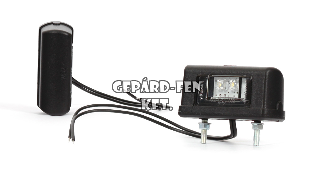 Rendszám megvilágítás FEKETE 12-24V kis tégla alakú 2LED-es 83x31mm, mag.: 39mm, csavartáv.: 44mm  (244-W52)