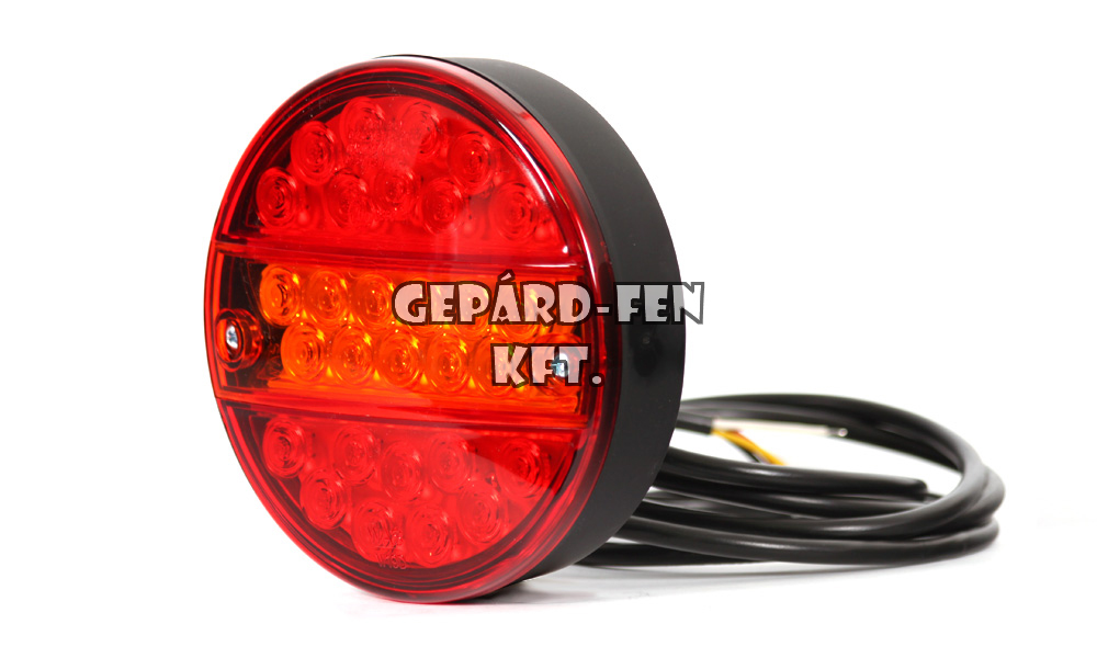 Hátsólámpa 12V(extra terhelés) kerek 3 funkciós 29 LEDes Vékony kivitel 142mm átmérő 50mm (helyzetjelző,fék,index) (289w)