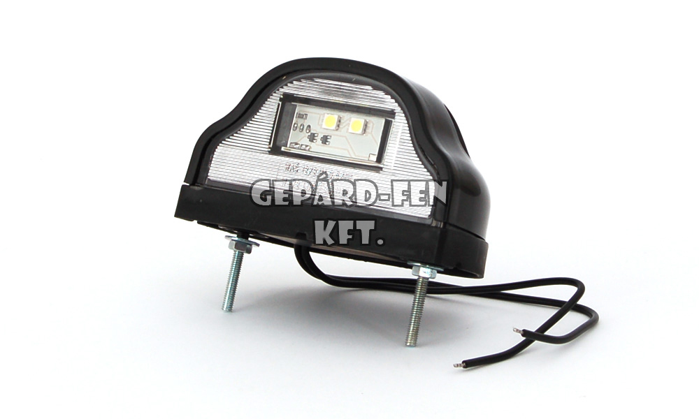 Rendszám megvilágítás FEKETE 12-24V közepes ívelt domború 2LED-es 101x59mm, mag.: 60mm, csavartáv.: 70mm (408-W72)