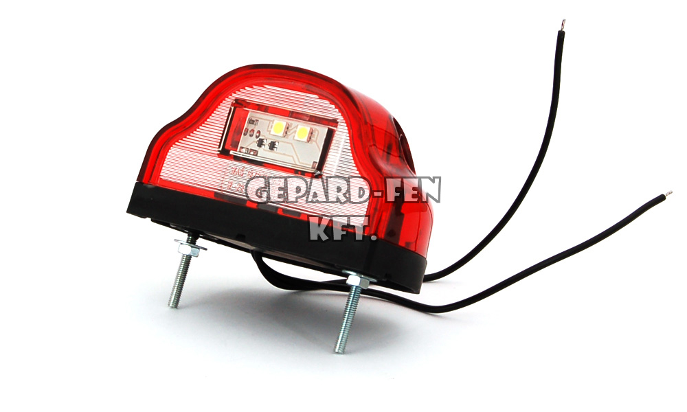 Rendszám megvilágítás PIROS 12-24V közepes ívelt domború 2+1LED-es 101x59mm, mag.: 60mm, csavartáv.: 70mm (409-W72)