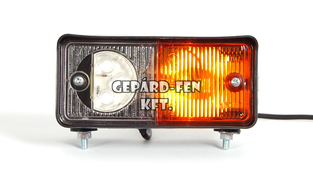 Traktor Első helyzetjelző (LED-es) + index (IZZÓS), JOBB oldal, 150 x 70mm, vast.: 77mm, felfogatás 2 csavarral alul(110mm) vagy hátul (55mm) (492-W07dzP)