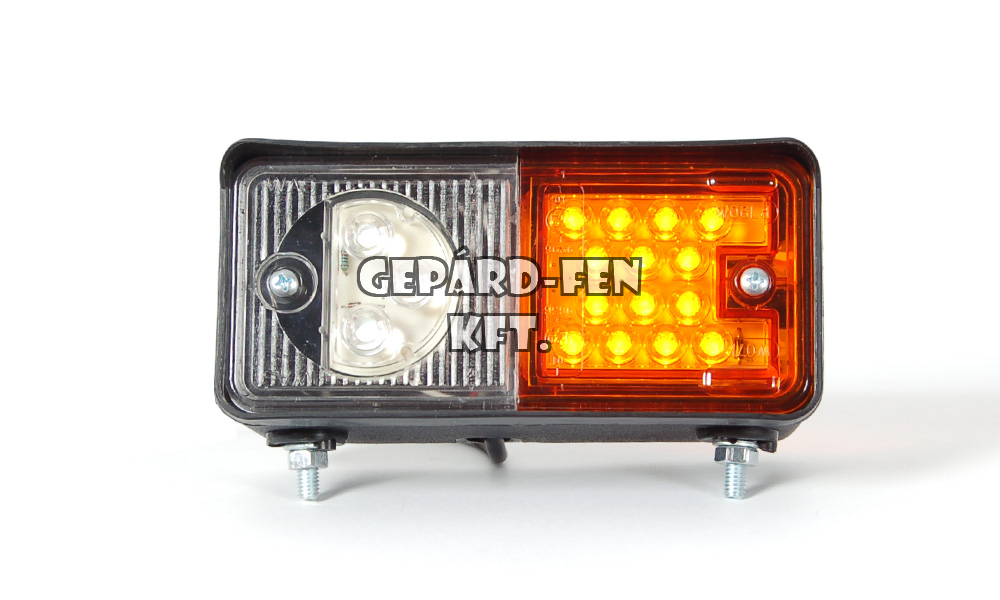 Traktor Első helyzetjelző (LED-es) + index (LED-es), JOBB oldal, 150 x 70mm, vast.: 77mm, felfogatás 2 csavarral alul(110mm) vagy hátul(55mm) (491-W07dP)