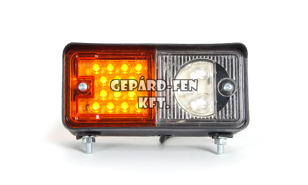 Traktor Első helyzetjelző (LED-es) + index (LED-es), BAL oldal, 150 x 70mm, vast.: 77mm, felfogatás 2 csavarral alul(110mm) vagy hátul(55mm) (489-W06dL)